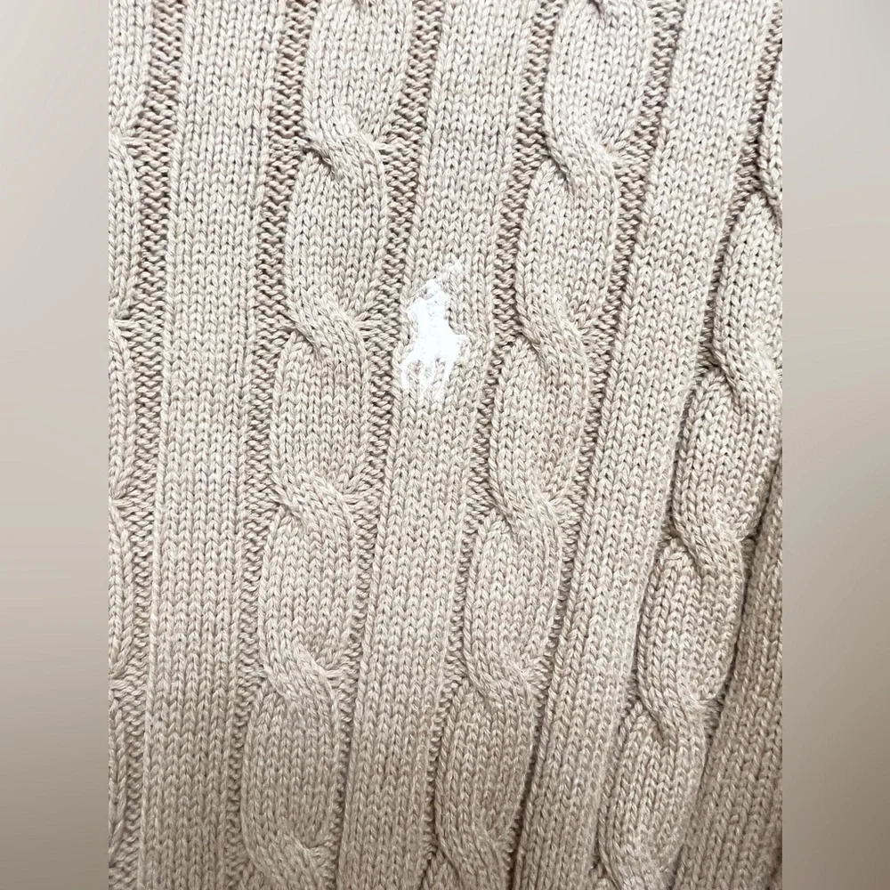 Polo Ralph Lauren Cable Knit Sweater Tan Beige Classic Preppy Cotton, Small - Picture 3 of 6